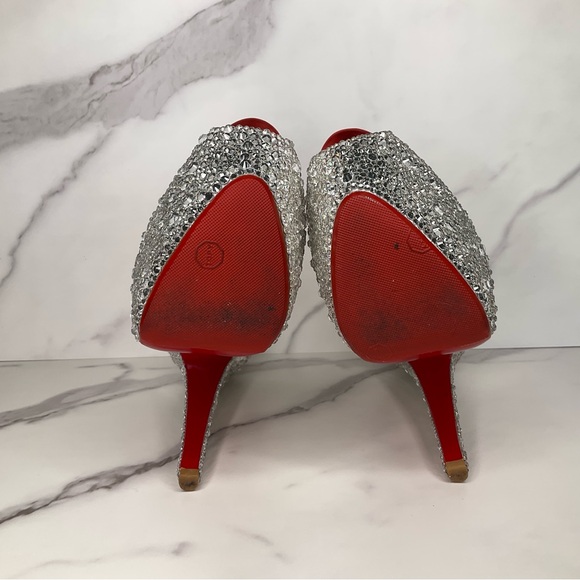 Christian Louboutin Highness AB Strass Crystal Peep Pump Size EU 37.5 / US 7.5 - Picture 13 of 14